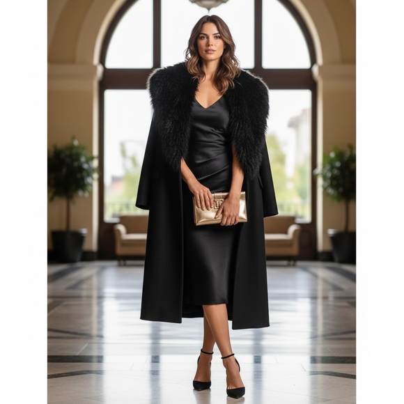 Banana Republic Jackets & Blazers - Banana Republic Black Wool Coat Removable Angora Fur Collar Medium Like New